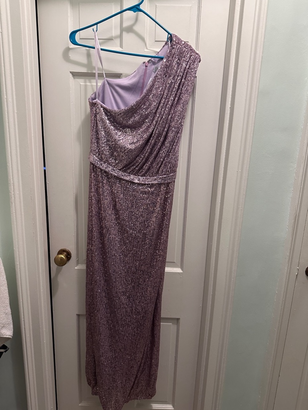 Mac Duggal One-Shoulder Purple Sequin Gown